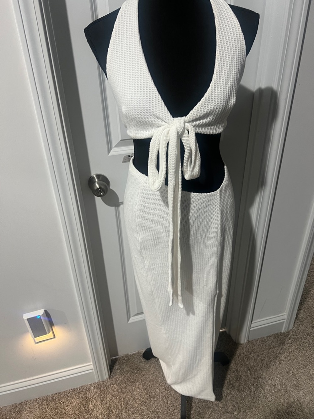 White Knit Tie-Front Midi Dress